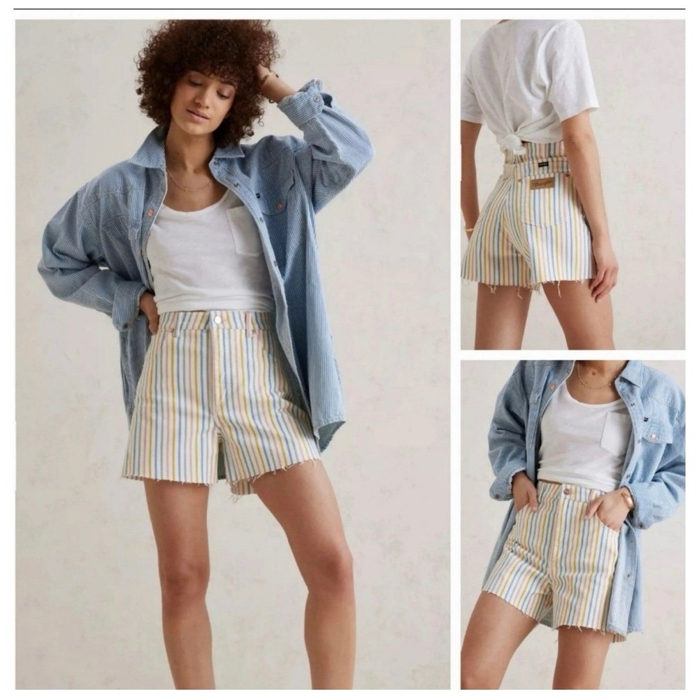 Wrangler Women Striped High Rise A-Line Denim Shorts Multi Color Size 28 NWT